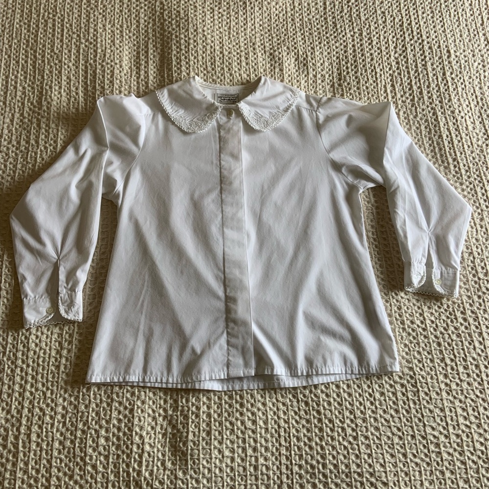 Vintage Pendleton Button Down Blouse with Lace Peter Pan Collar